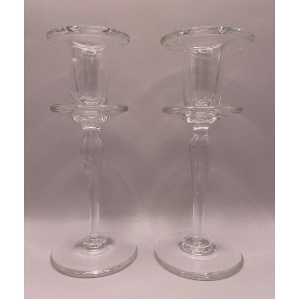 Rare Vintage Handblown -Signed Union Street Candlestick Holders Set of 2